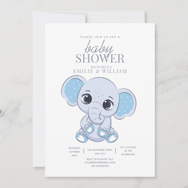 Elefant Baby Shower Enkel Modern Baby Shower Inbjudningar (Framsida)
