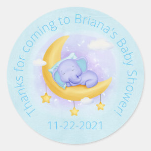 Elefant Baby Shower för en pojke i blått Runt Klistermärke