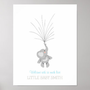 Elefant Baby shower gästbok Blå Baby Pojke Poster