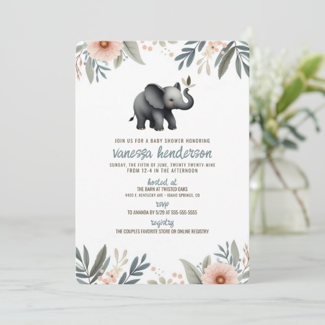 Elefant Baby Shower Inbjudan (Stående Fram)