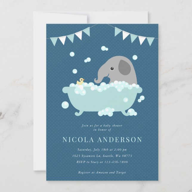 Elefant Baby Shower Inbjudan (Framsida)