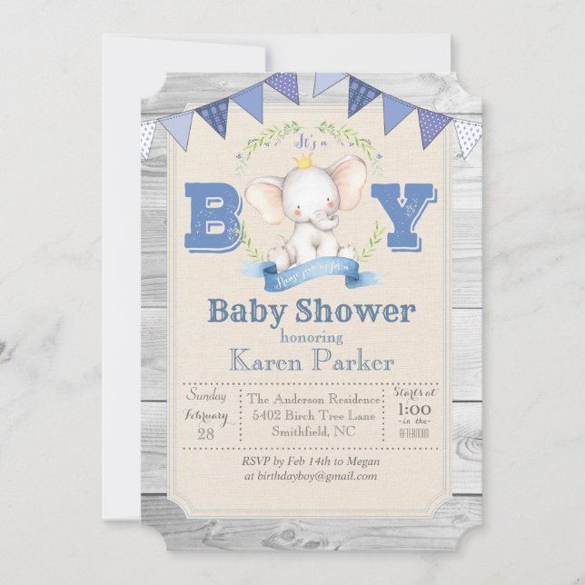 Elefant Baby Shower Inbjudan (Framsida)