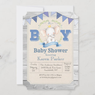 Elefant Baby Shower Inbjudan