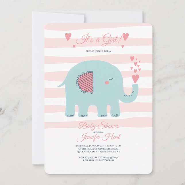 Elefant Baby Shower Inbjudan (Framsida)