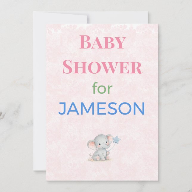 Elefant Baby Shower Inbjudan Anpassat Namn (Framsida)