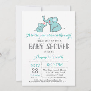 Elefant Baby Shower Inbjudan Aqua och Grå
