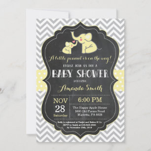 Elefant Baby Shower Inbjudan Gul och Grå