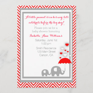 Elefant Baby Shower-inbjudan - Röd och Grå Inbjudningar