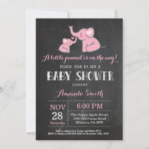 Elefant Baby Shower Inbjudan Rosa och Grå