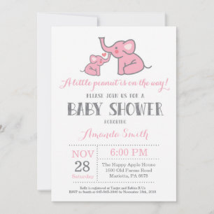 Elefant Baby Shower Inbjudan Rosa och Grå