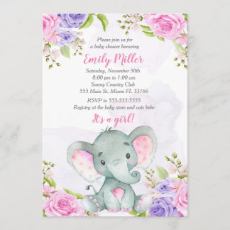 Elefant Baby Shower-inbjudan vattenfärg Inbjudningar
