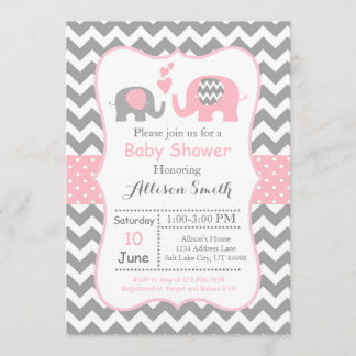 Elefant Baby shower Invitation, Chevron Inbjudningar