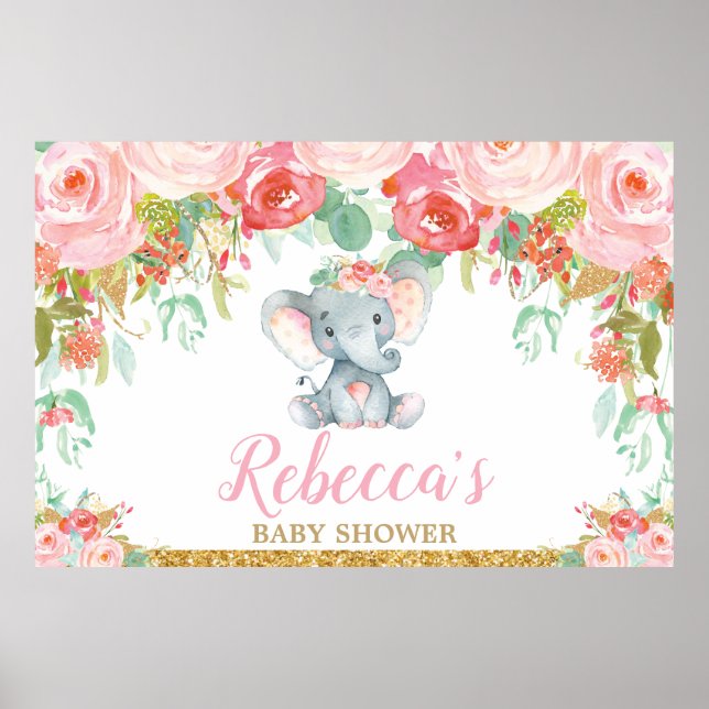 Elefant Baby Shower Party Bakgrunds Banner Flicka Poster (Framsidan)