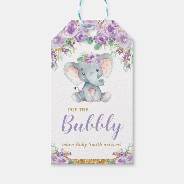 Elefant Baby Shower Poppa Bubbligt Champagne Presentetikett (Framsidan)
