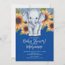Elefant Baby Shower Solros Glitter Blå Inbjudningar