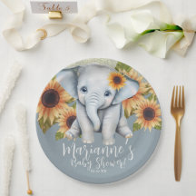 Elefant Baby Shower Solros Glitter Damblå