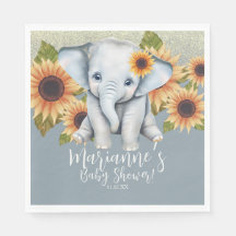 Elefant Baby Shower Solros Glitter Damblå