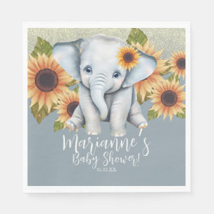 Elefant Baby Shower Solros Glitter Damblå Pappersservett