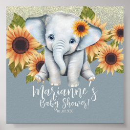 Elefant Baby Shower Solros Glitter Damblå Poster