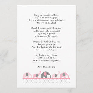 Elefant baby shower tackkort / rosa grå tack kort