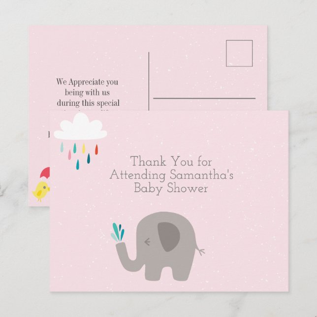 Elefant Baby Shower Tacksamhets Kort (Fram/baksida)