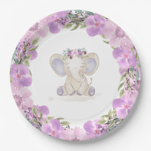 Elefant Babyflicka Babyfirande Pappers Tallrik