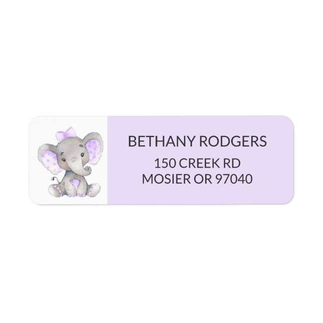 Elefant Babyflicka Bebisdusch Kuvert Returadress Etikett (Framsidan)