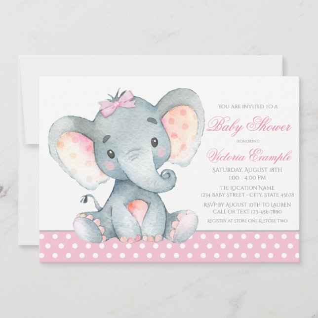 Elefant Babyflicka Bröllopsinbjudningar Inbjudningar (Framsida)