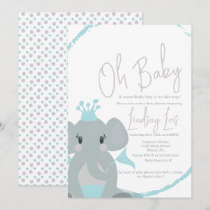 Elefant Babyflicka Elegant Skript Baby Shower Inbjudningar