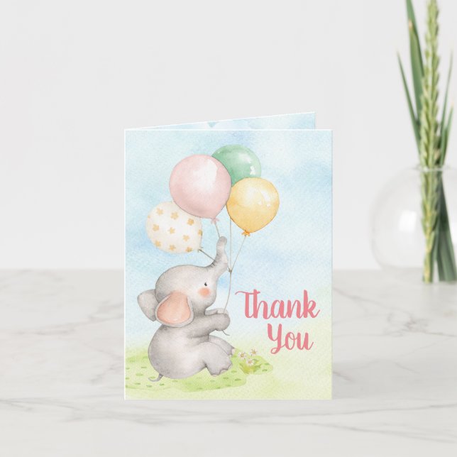 Elefant Babyflicka Shower Tackkort (Framsida)
