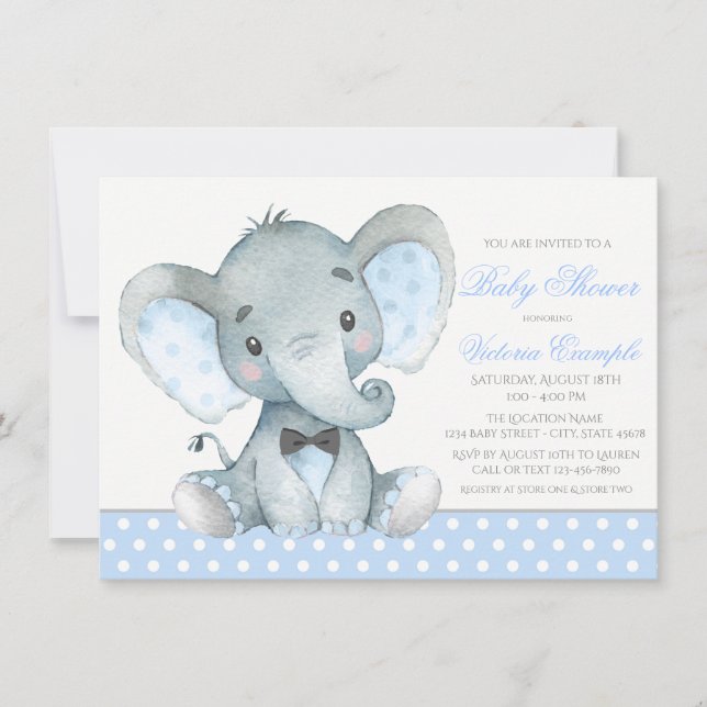 Elefant Babypojke Dop Invitationer Inbjudningar (Framsida)