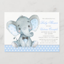 Elefant Babypojke Dop Invitationer