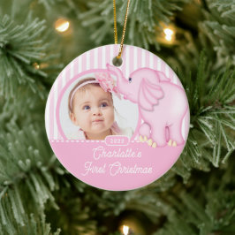 Elefant Babys Första Jul Foto Julgransprydnad Keramik