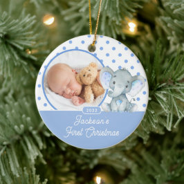 Elefant Babys Första Jul Foto Julgransprydnad Keramik