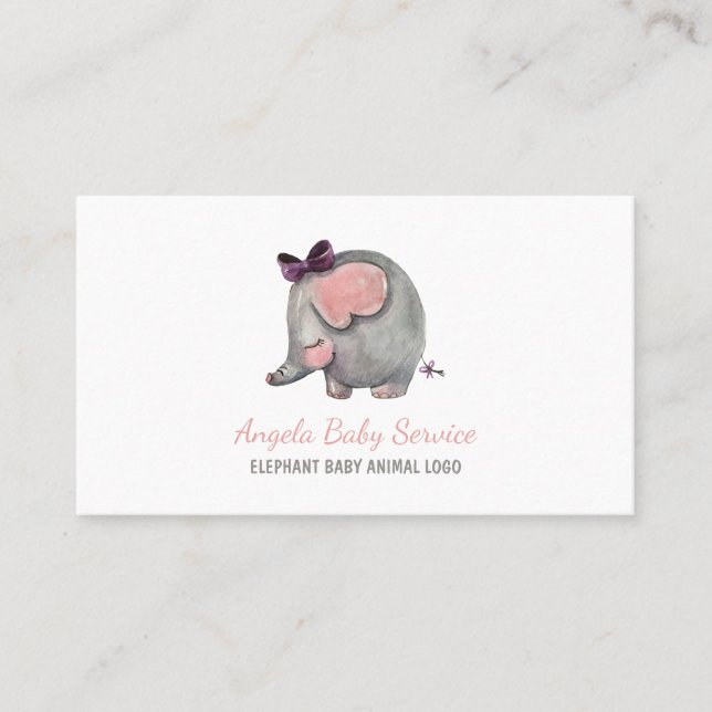 Elefant Babysitter Rosa Dagis Barnkammare Visitkort (Framsida)