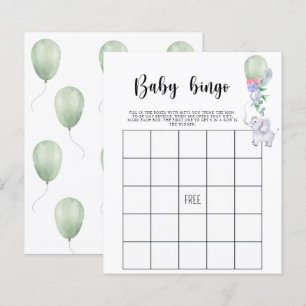 Elefant & ballong - Baby shower bingo spel