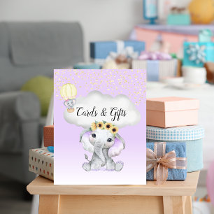 Elefant ballong baby shower lila kort gåvor poster