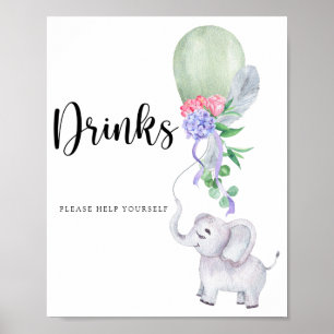 Elefant & Ballong Dricker serverar sig själv Poster
