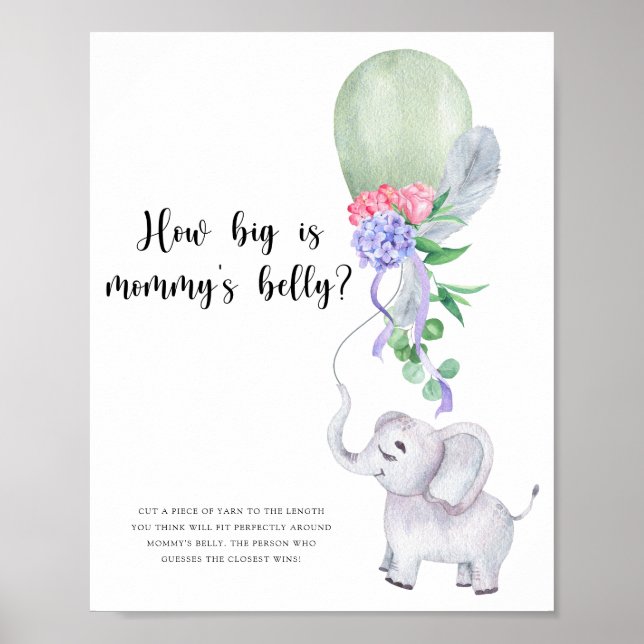 Elefant & Ballong Hur stor är mammans mage spel Poster (Framsidan)