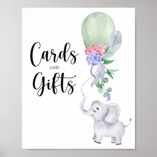 Elefant & Ballong kort och presenter baby shower Poster