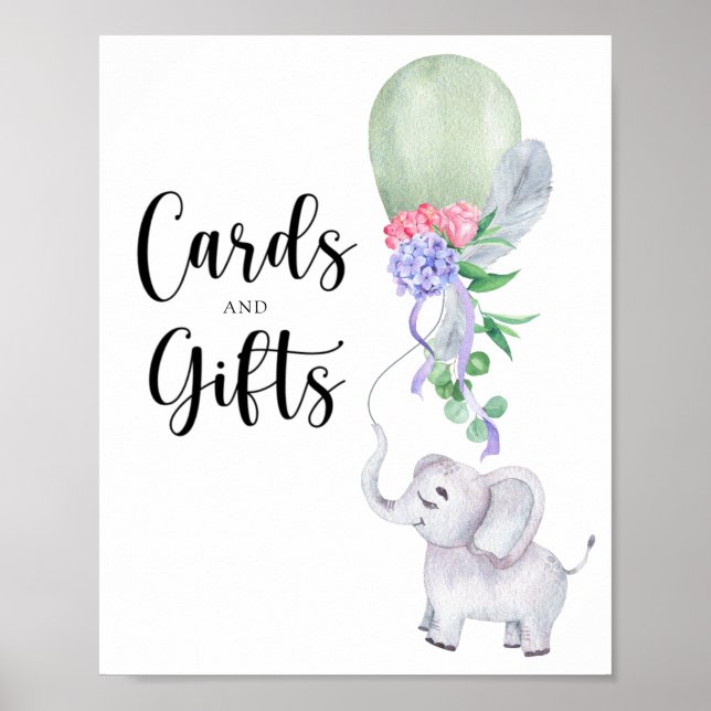 Elefant & Ballong kort och presenter baby shower Poster (Framsidan)