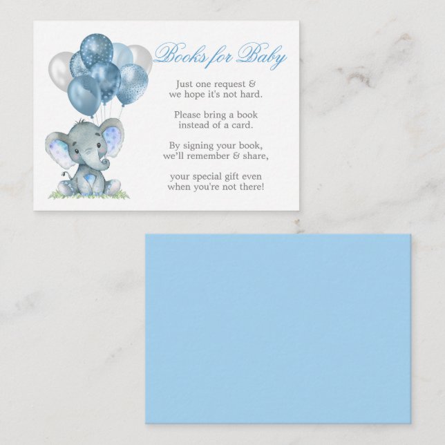 Elefant-ballonger (blått Bokar) för Baby Tilläggskort (Fram/baksida)