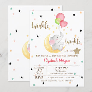 Elefant, Ballonger, Twinkle Little Star Bebisens F Inbjudningar