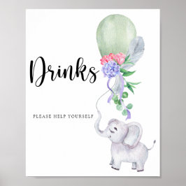 Elefant & Balloon Drinks hjälper dig själv Poster