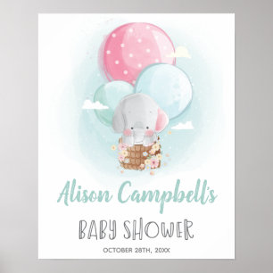 Elefant Balloons Gender Neutral Baby Shower Sign Poster