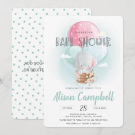 Elefant Balloons Kön Neutral Baby Shower Inbjudningar
