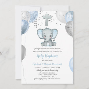 Elefant Balloons Watercolor Baptism Inbjudningar