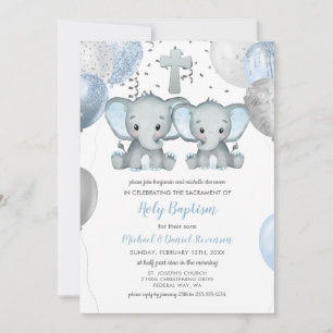 Elefant Balloons Watercolor Baptism Inbjudningar