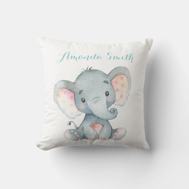Elefant Bebis Aqua Teal Turkos Kudde (Framsida)
