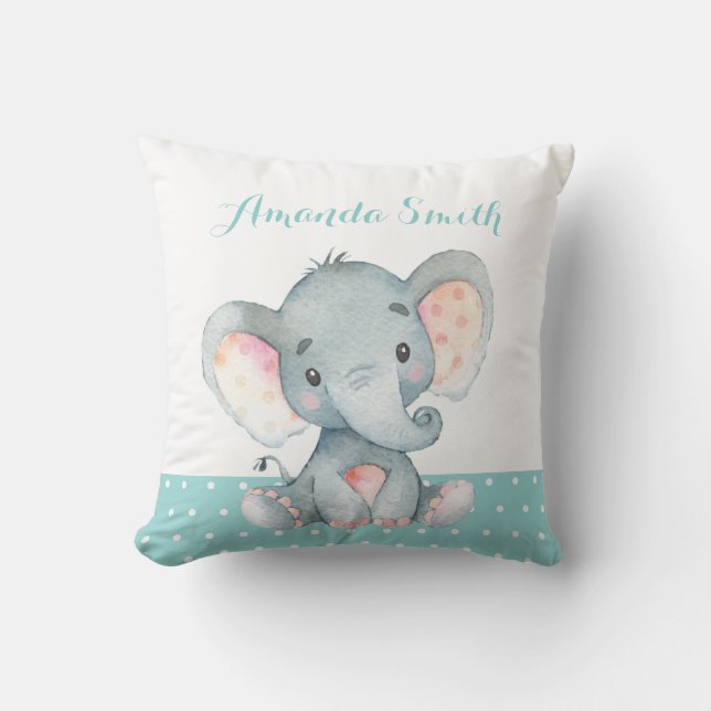 Elefant Bebis Aqua Teal Turkos Kudde (Framsida)